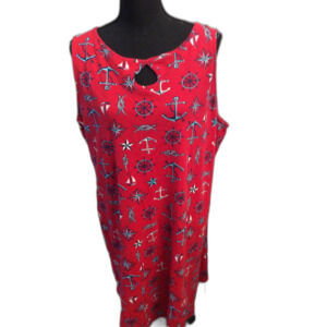 Quacker Factory Red Nautical Cotton Dress Pockets Plus size 1X Sailboat Anchor